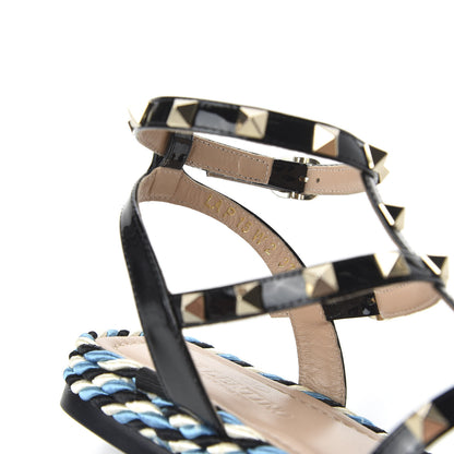 Valentino Garavani Patent Rockstud Torchon Espadrille Caged 30mm Flat Sandals 37 Black 8 of 10