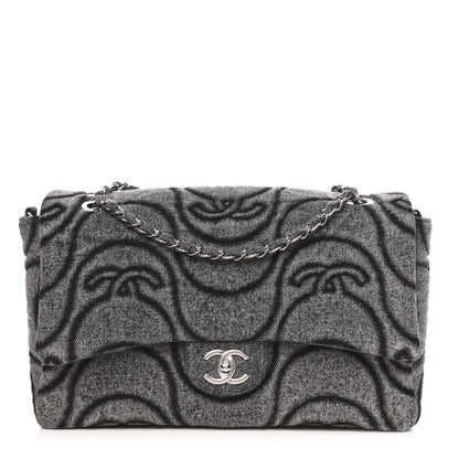 Chanel Denim Embossed CC Logo Print Jumbo Single Flap Grey Black 1 of 10