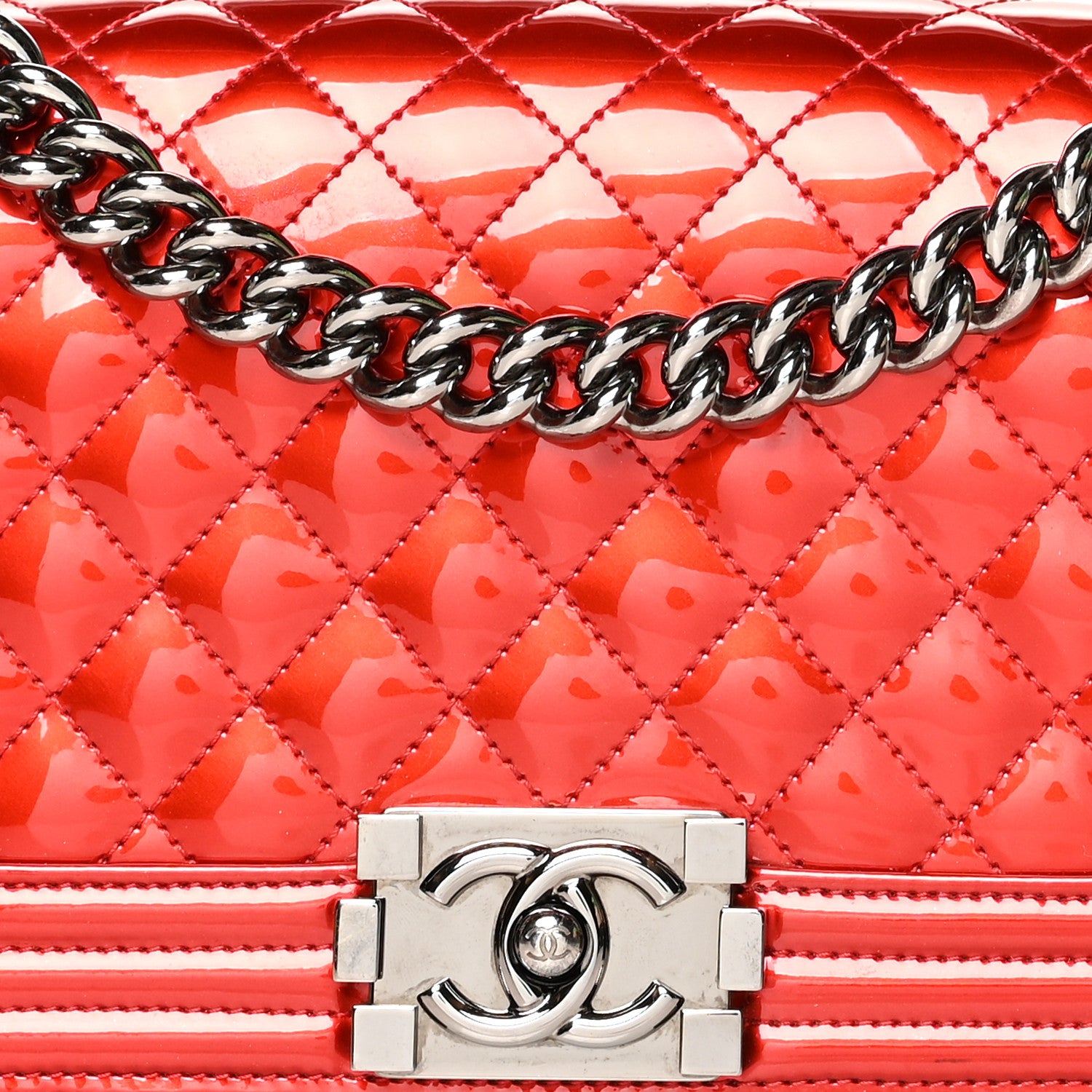 Chanel Metallic Patent Calfskin Quilted Medium Boy Flap Red 7 of 12