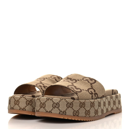 Gucci Monogram Maxi GG Angelina Platform 55mm Slide Sandals 40.5 Camel Ebony 3 of 8