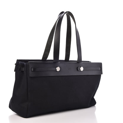 Hermes Toile Calfskin Herbag Cabas MM Black 4 of 10