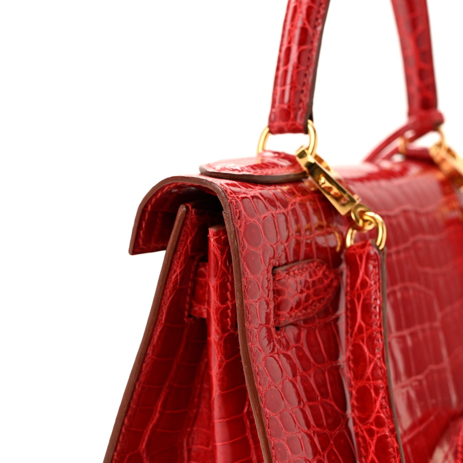 Hermes Shiny Porosus Crocodile Kelly Sellier 28 Rouge Vif 12 of 17
