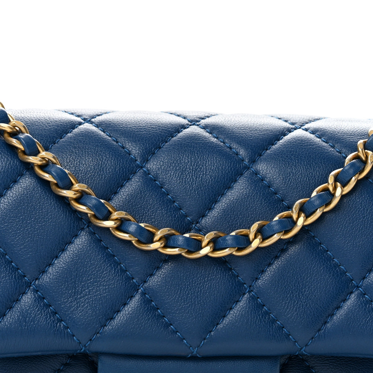 Lambskin Quilted Pearl Crush Mini Rectangular Flap Blue