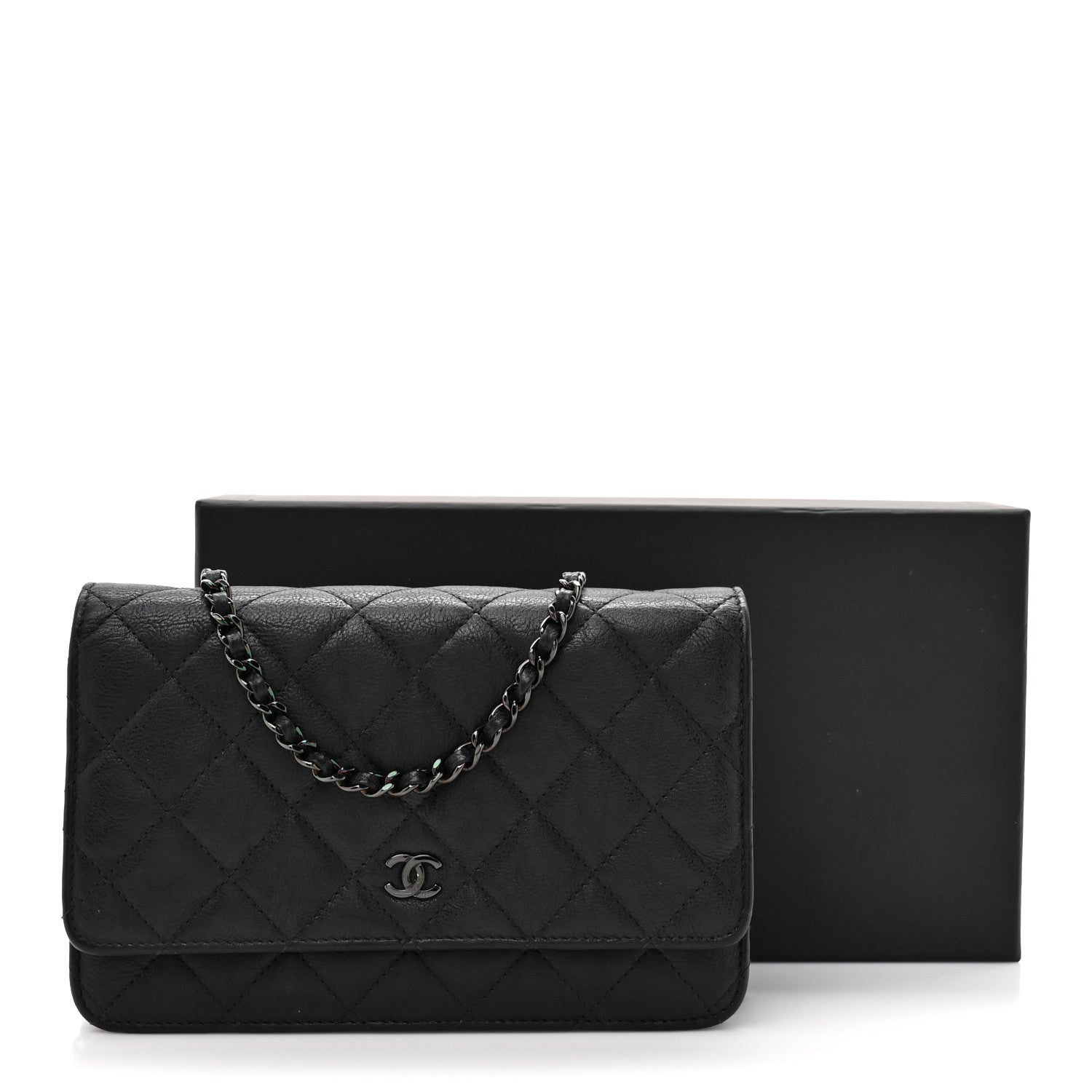 Chanel Crumpled Calfskin Quilted Wallet On Chain WOC Black 13 of 13