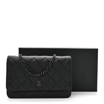 Chanel Crumpled Calfskin Quilted Wallet On Chain WOC Black 13 of 13
