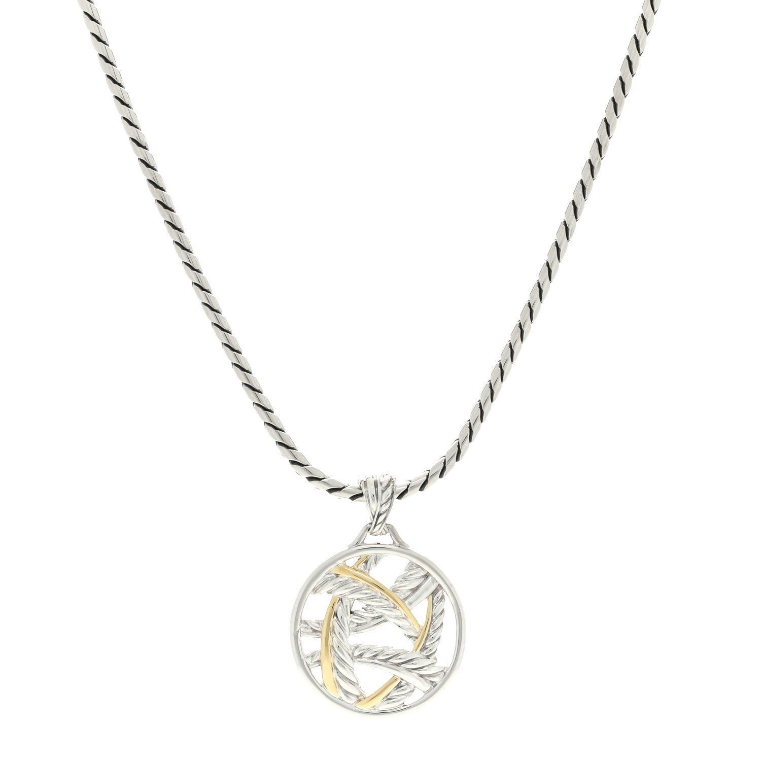 David Yurman Sterling Silver 18K Yellow Gold Papyrus Enhancer Pendant Necklace 1 of 4
