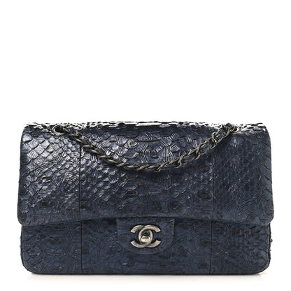 Chanel Metallic Snakeskin Medium Double Flap Blue 1 of 10