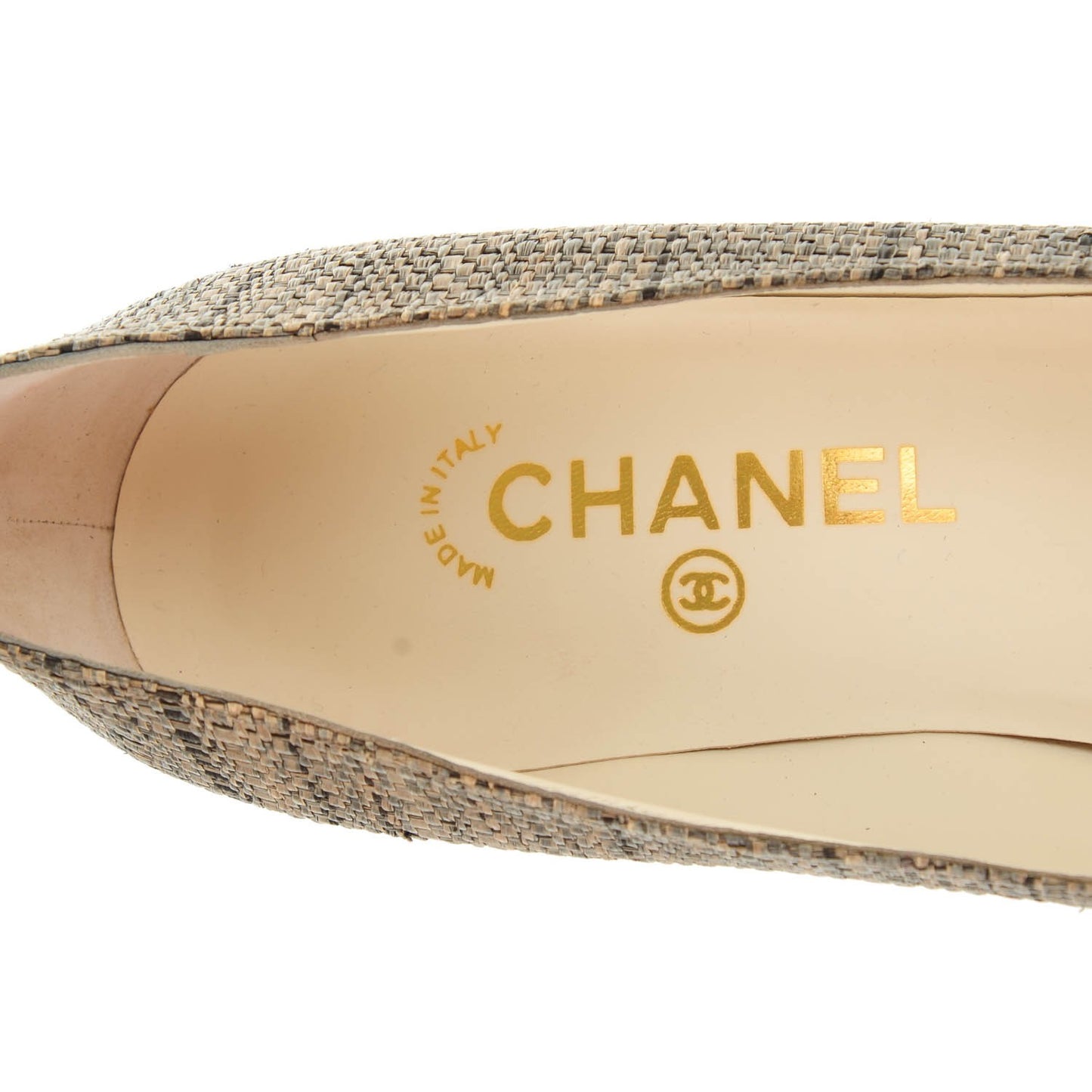 Tweed CC Cap Toe Pumps 40 Beige Gold