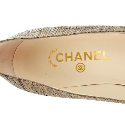 Chanel Tweed CC Cap Toe Pumps 40 Beige Gold 7 of 8