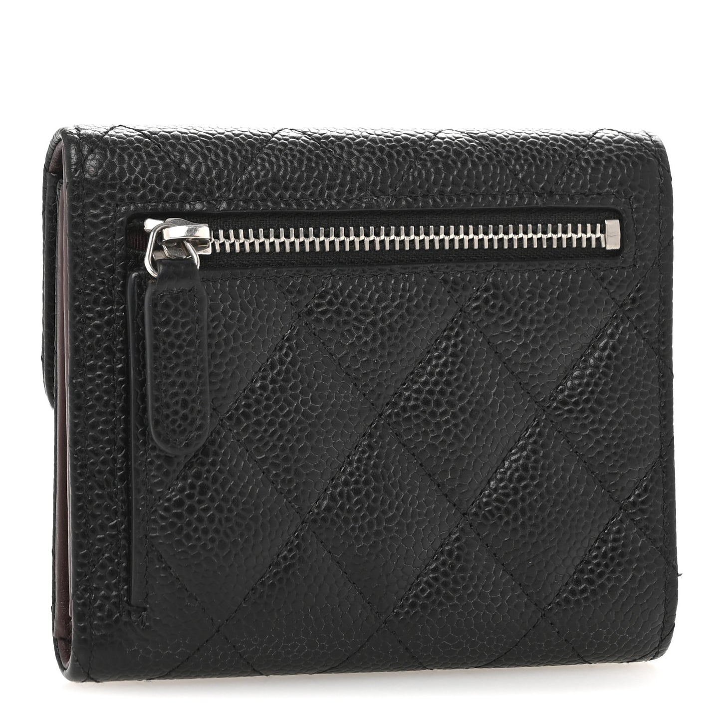 Caviar Quilted Compact Flap Wallet Black