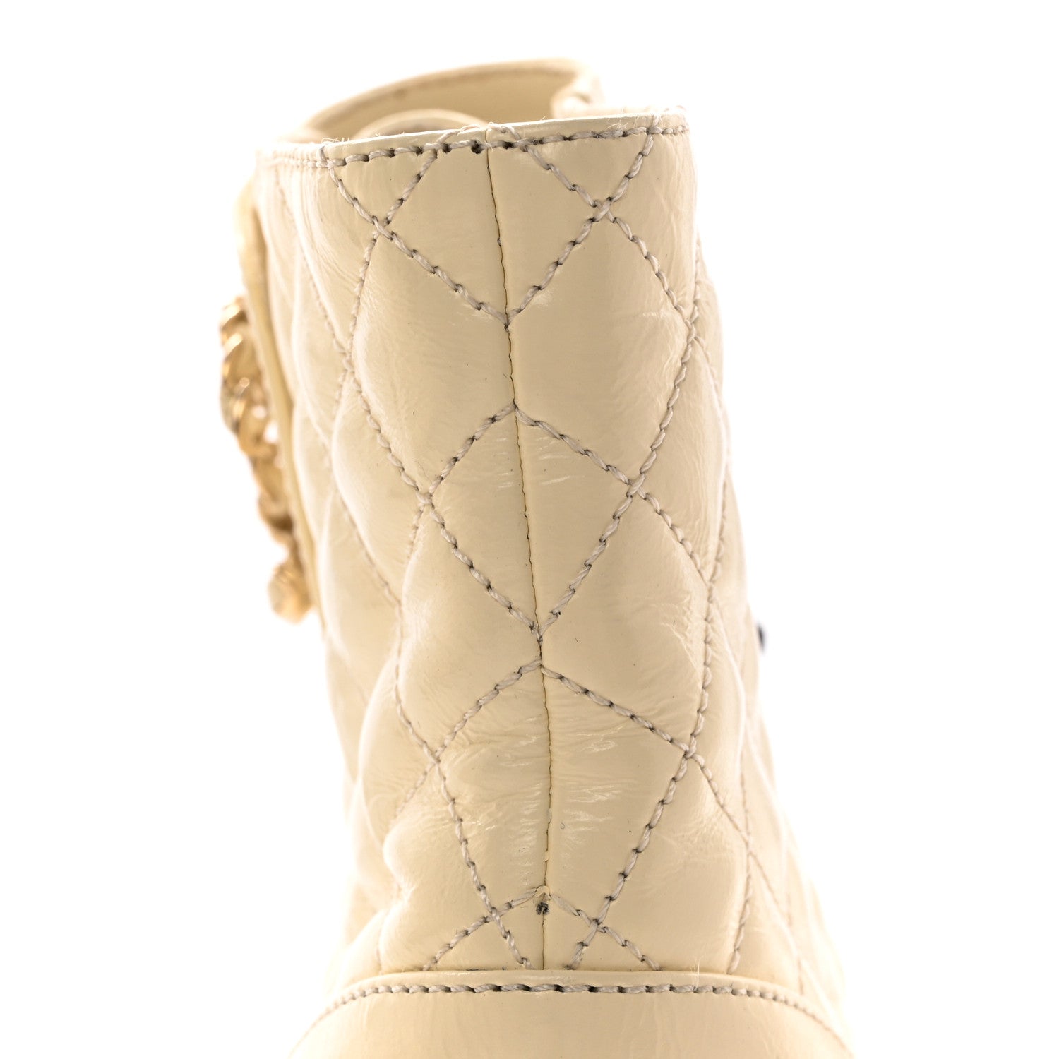 Chanel Shiny Calfskin Quilted Lace Up Combat Boots 37 Ivory Black 10 of 14