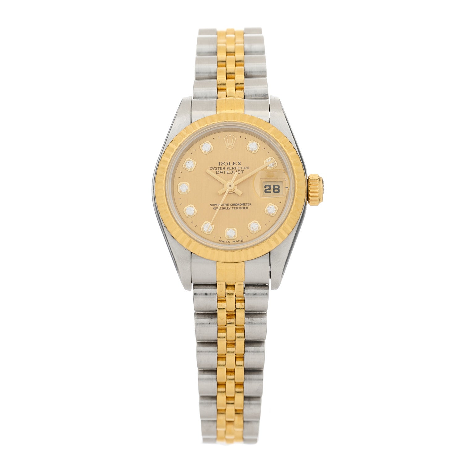 Rolex Stainless Steel 18K Yellow Gold Diamond 26mm Oyster Perpetual Datejust Watch Champagne 69173 1 of 4