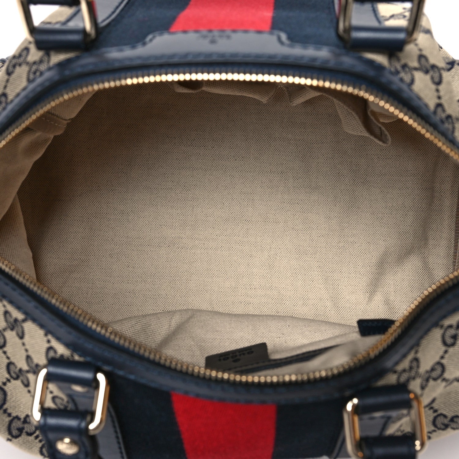 Gucci Monogram Selleria Calfskin Vintage Web Medium Boston Beige Blue 5 of 11