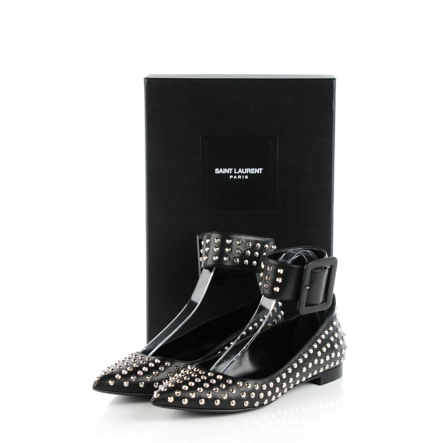 Smooth Calfskin Paris Studded Ankle Ballerina Flats 37.5 Black