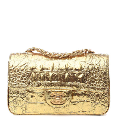 Chanel Metallic Calfskin Crocodile Embossed Cocodile Rectangular Mini Flap Gold 1 of 10