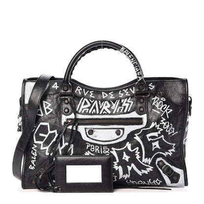 Balenciaga Agneau Arena Graffiti All Over Classic Hardware City Black White 1 of 13