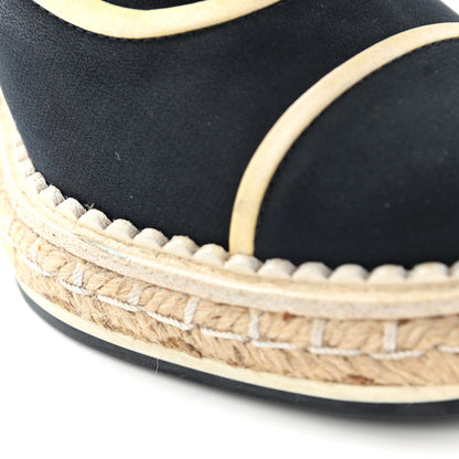 Chanel Silk Crepe Suede Calfskin Lace Up Wedge Espadrilles 35 Navy Grey 11 of 19