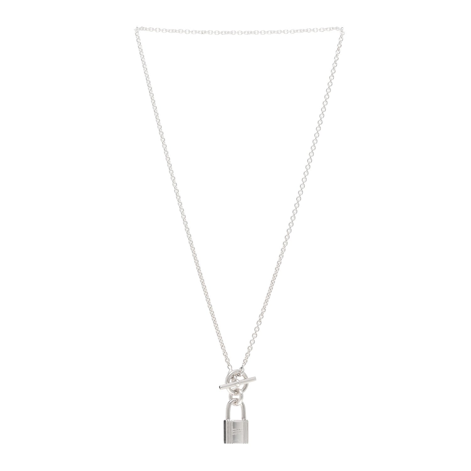 Hermes Sterling Silver Cadenas Kelly Lock Pendant Necklace 3 of 5