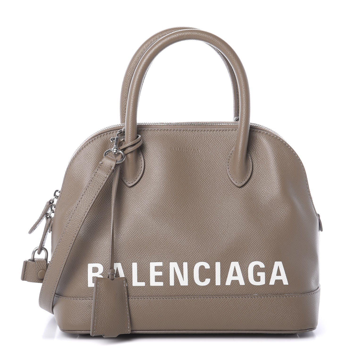 Balenciaga Signature Grained Calfskin Logo S Ville Top Handle Bag Mink Grey White 1 of 10