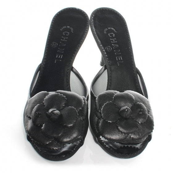 Chanel Lambskin Mesh Camellia Mules 41 Black 2 of 7