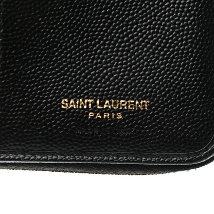 Saint Laurent Grain De Poudre Matelasse Chevron Monogram Compact Zip Around Wallet Black 8 of 11