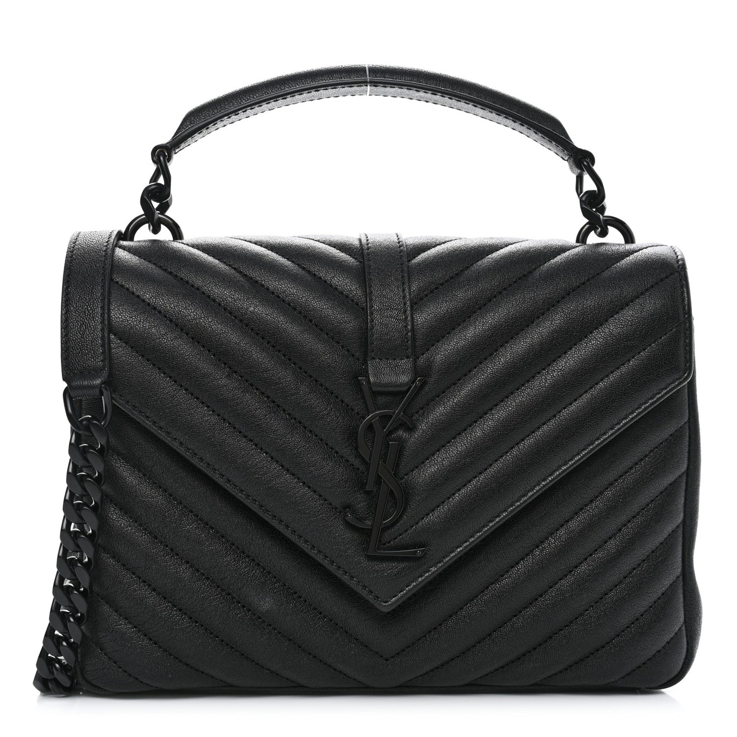 Sheepskin Matelasse Chevron Monogram Monochrome Medium College Bag Black