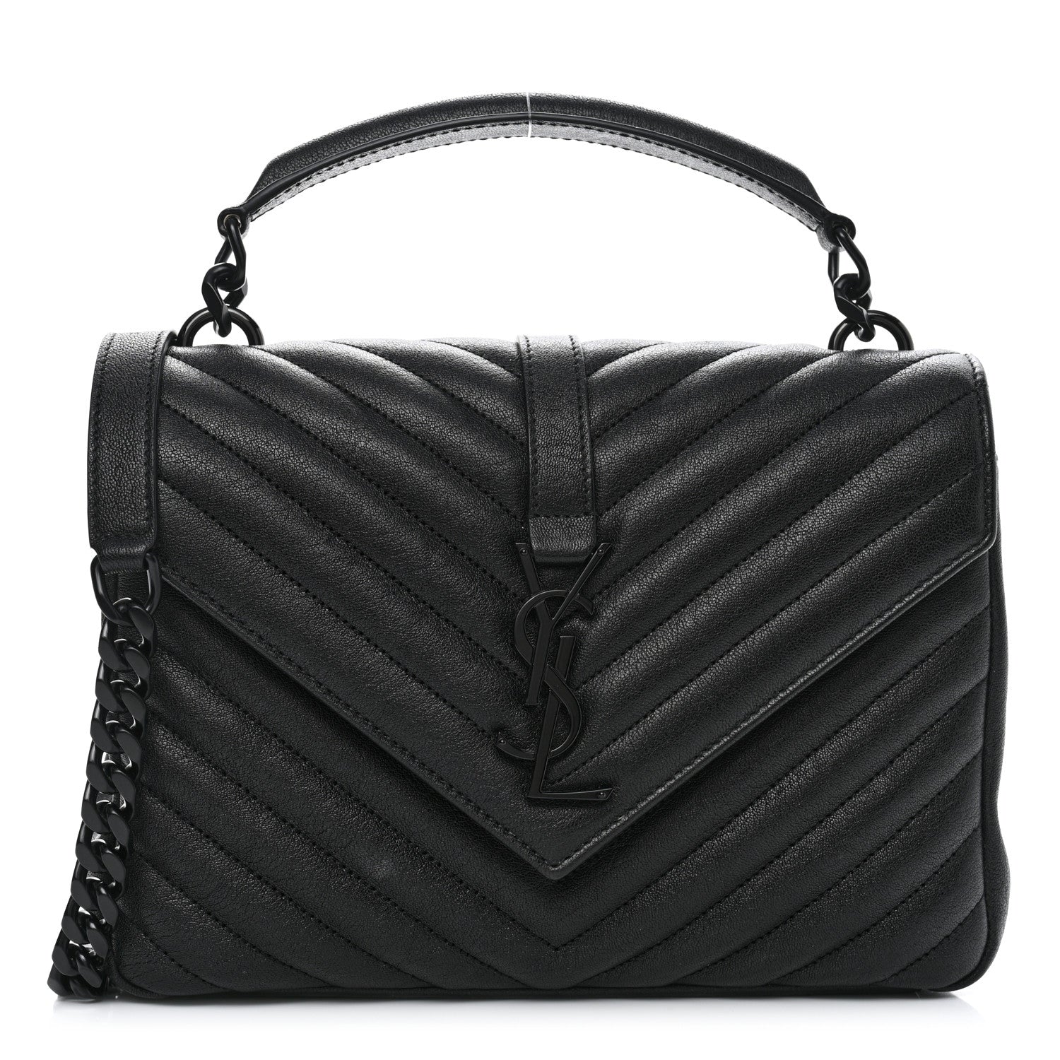 Saint Laurent Sheepskin Matelasse Chevron Monogram Monochrome Medium College Bag Black 1 of 14