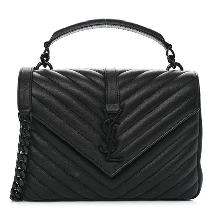 Saint Laurent Sheepskin Matelasse Chevron Monogram Monochrome Medium College Bag Black 1 of 14