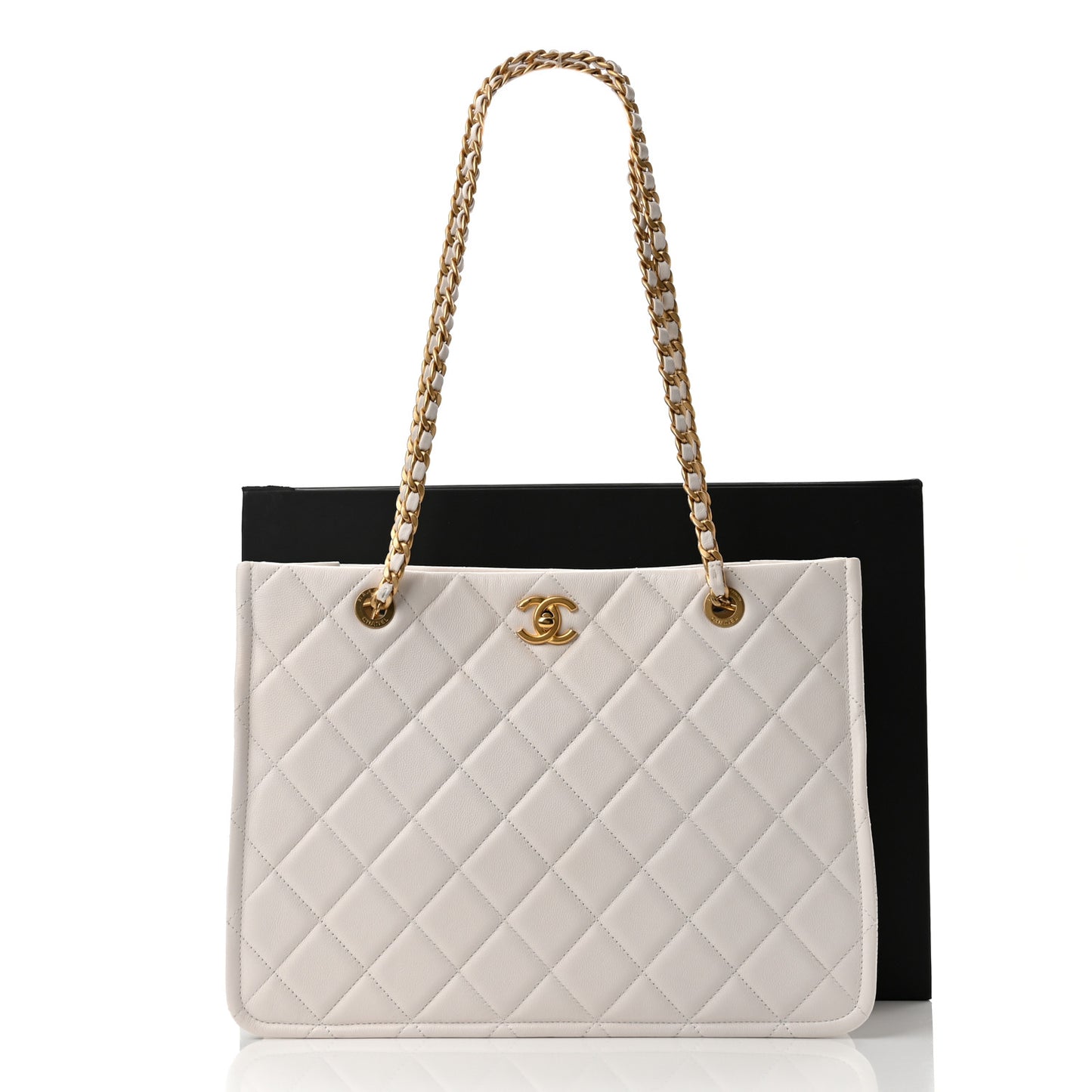 Caviar Quilted Sweet Classic Shopping Tote White