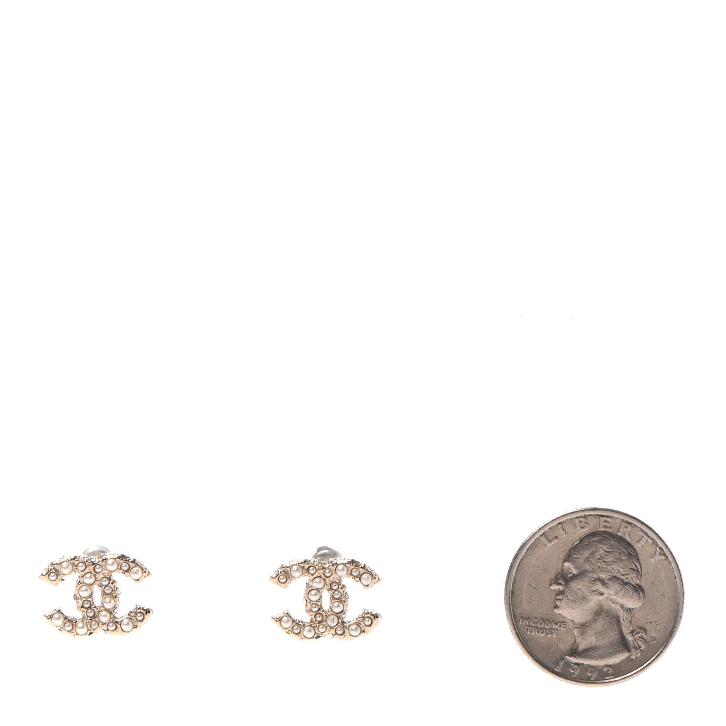 Pearl Crystal CC Stud Earrings Gold