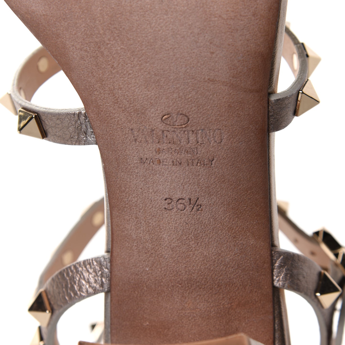 Metallic Grained Calfskin Rockstud 60mm City Sandals 36.5 Skin