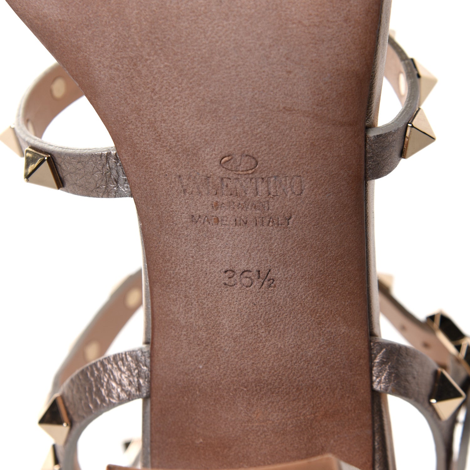 Valentino Garavani Metallic Grained Calfskin Rockstud 60mm City Sandals 36.5 Skin 8 of 9