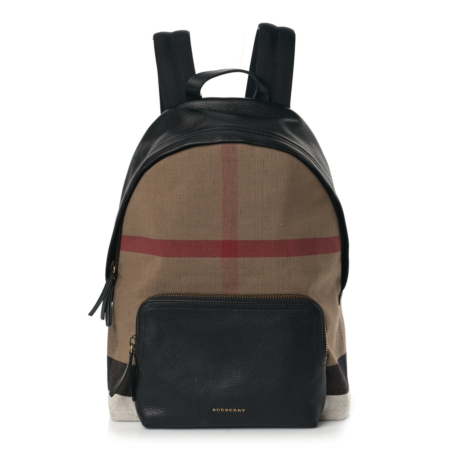 Burberry Mega Check Calfskin Abbeydale Simple Backpack Black Camel 1 of 8