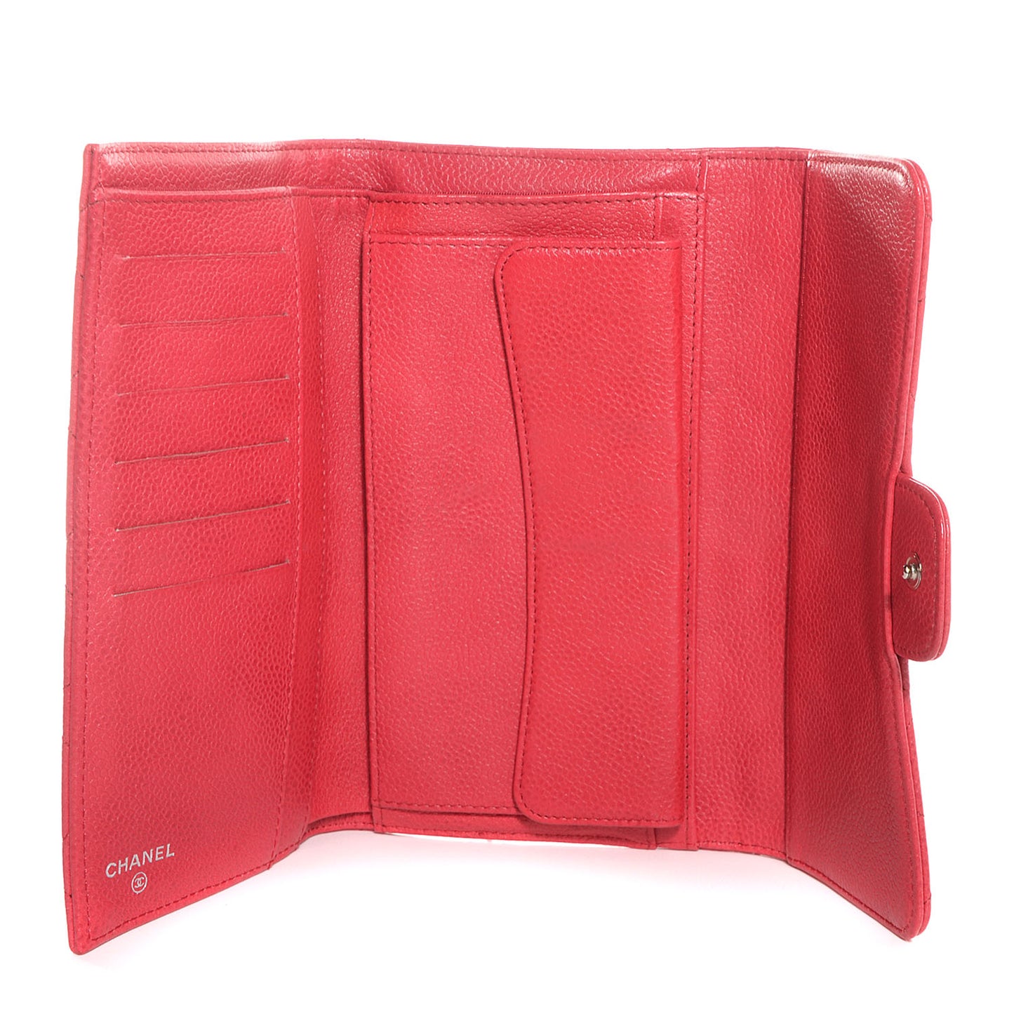 Caviar Quilted Long Flap Wallet Fuchsia