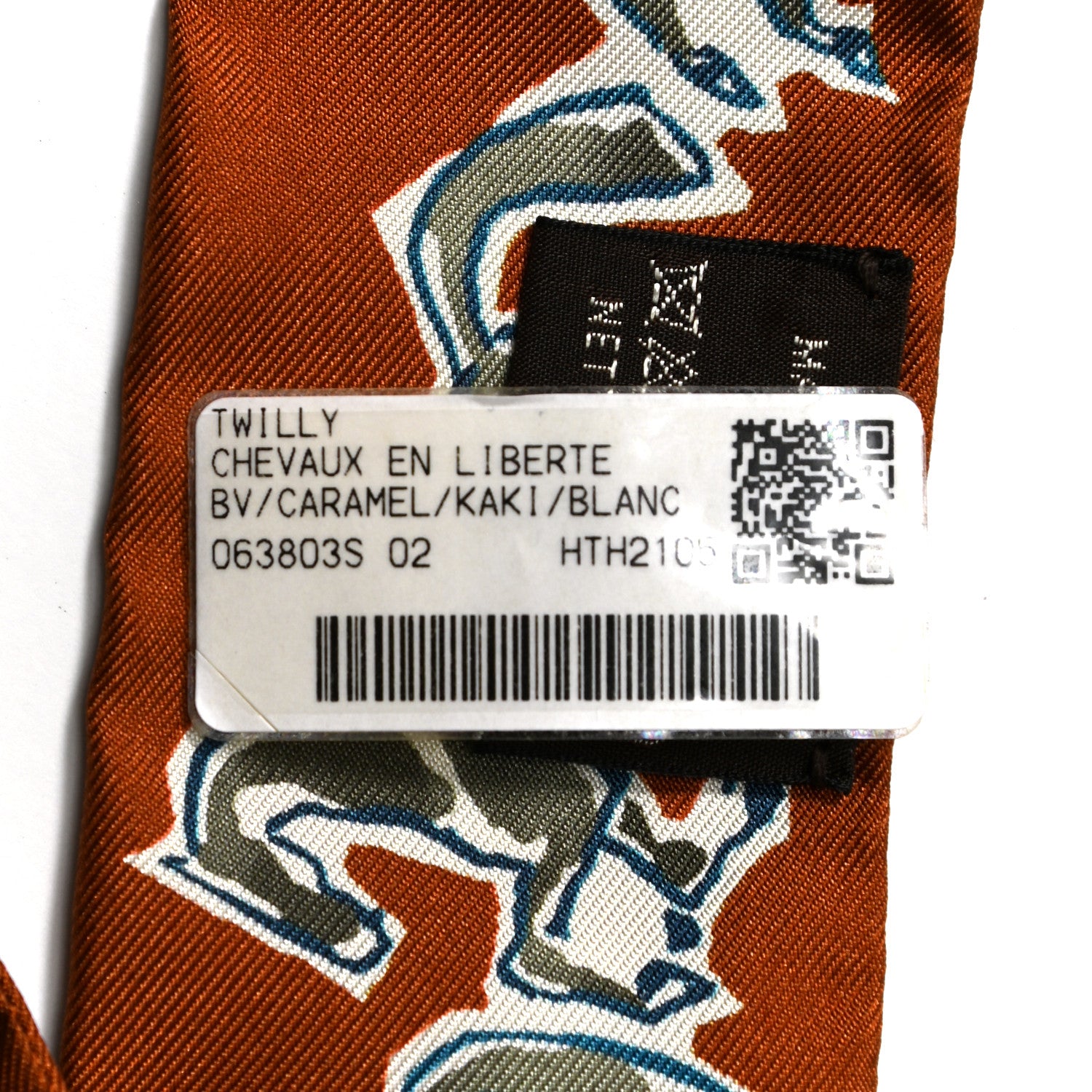 Hermes Silk Chevaux En Liberte Twilly Caramel Kaki White 5 of 6