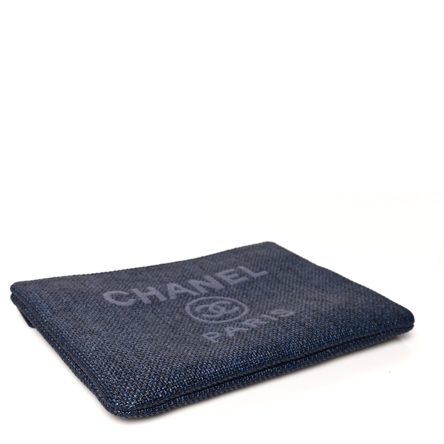 Chanel Woven Straw Raffia Small Deauville Pouch Dark Blue 4 of 8