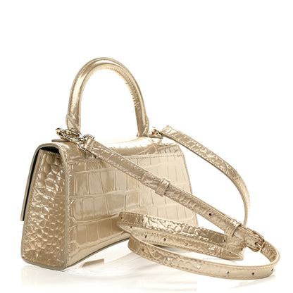 Balenciaga Metallic Shiny Calfskin Crocodile Embossed Hourglass Top Handle Bag XS Light Gold 5 of 23