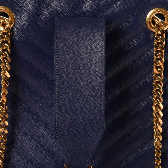 Grain De Poudre Matelasse Chevron Monogram Shopping Bag Deep Marine