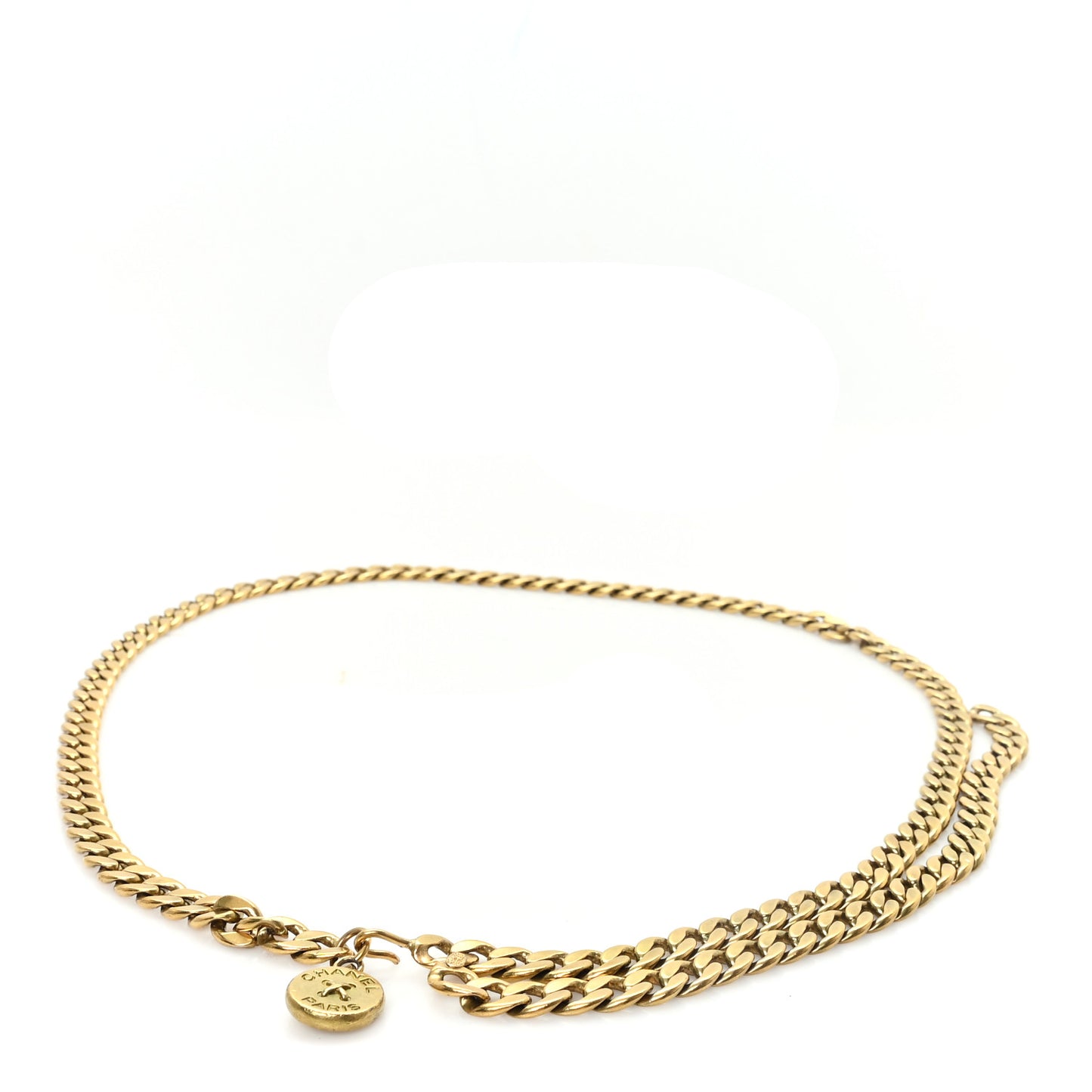 Metal Medallion CC Triple Chain Belt Gold