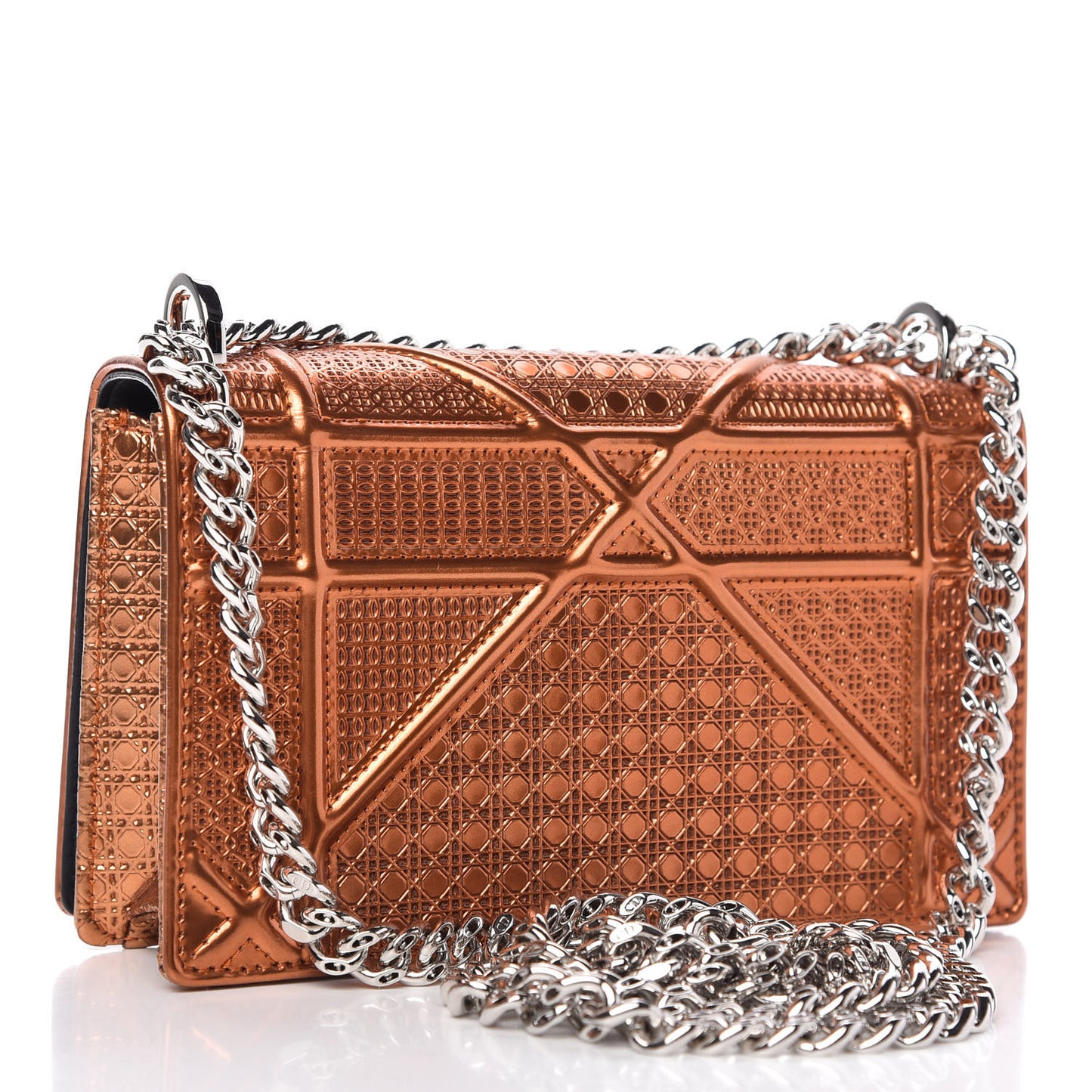 Metallic Patent Micro-Cannage Mini Diorama Flap Bag Orange