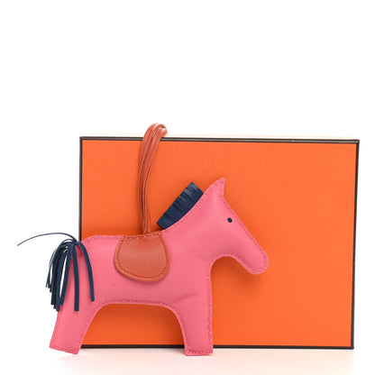 Hermes Milo Lambskin Grigri Rodeo Horse Bag Charm MM Rose Azalee Cornaline Bleu De Malte 5 of 5