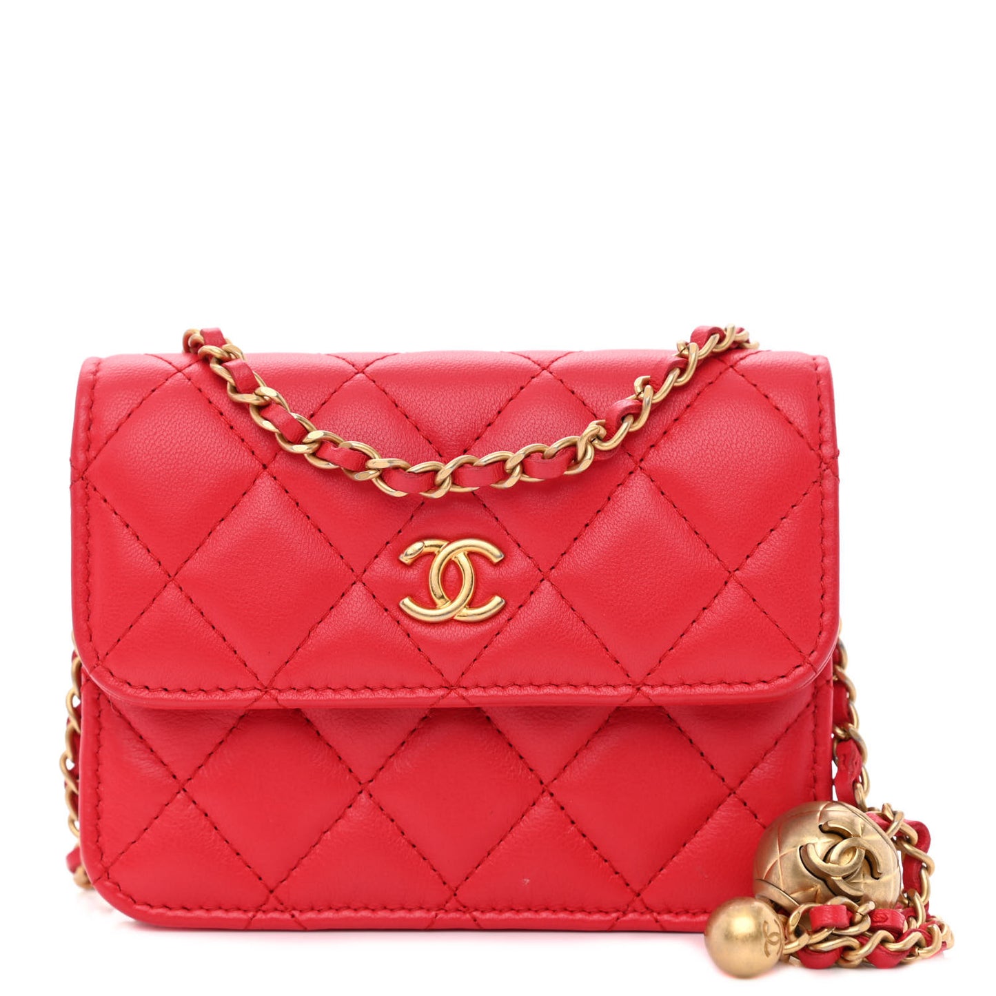 Lambskin Quilted Pearl Crush Clutch With Chain Red