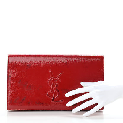 Saint Laurent Textured Patent Monogram Large Belle De Jour Clutch Red 2 of 11