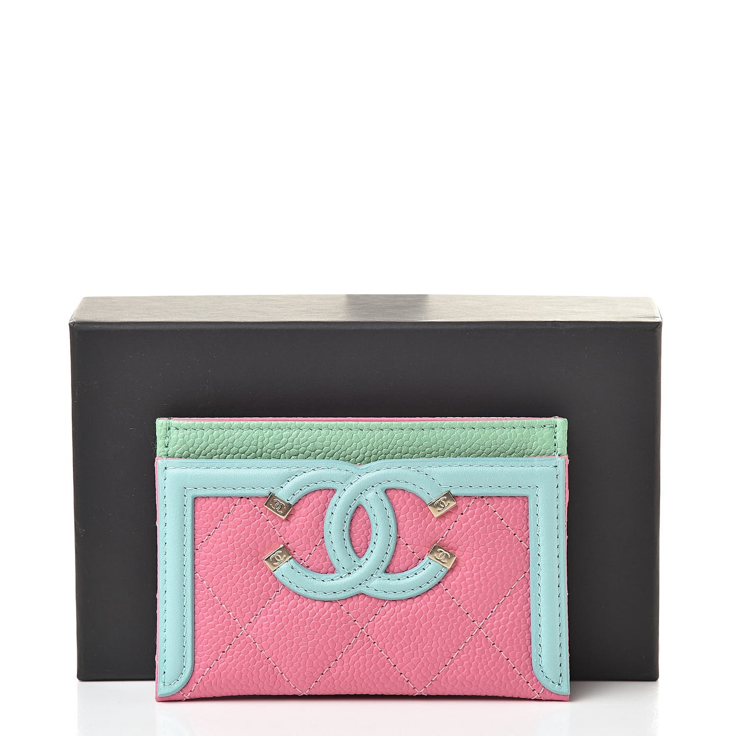 Caviar Quilted CC Filigree Card Holder Pink Blue Green