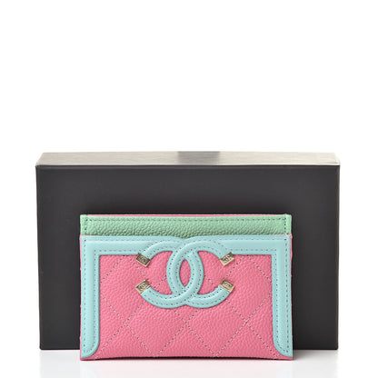Chanel Caviar Quilted CC Filigree Card Holder Pink Blue Green 9 of 9