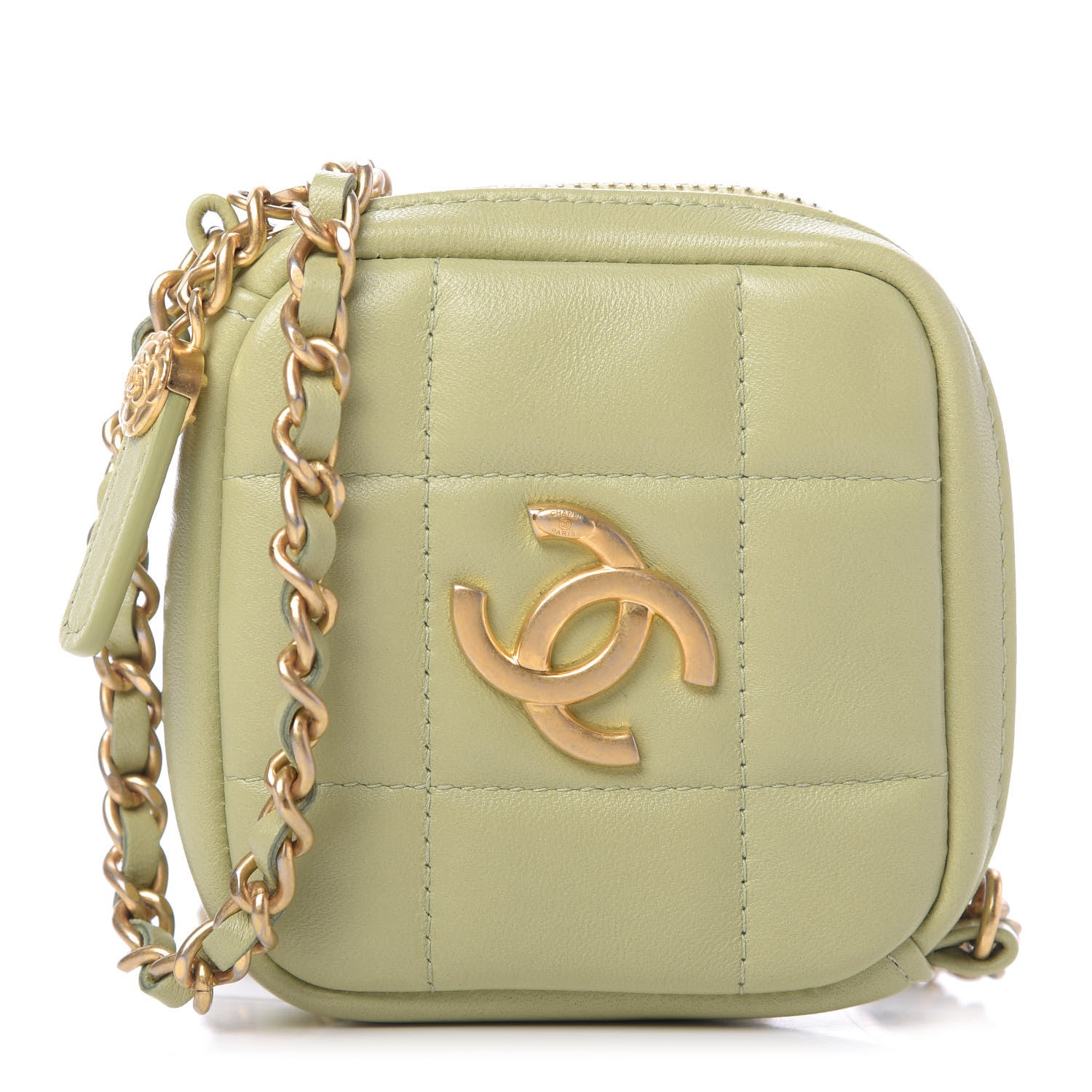 Chanel Lambskin Quilted Diamond Coin Purse With Chain Green 1 of 10