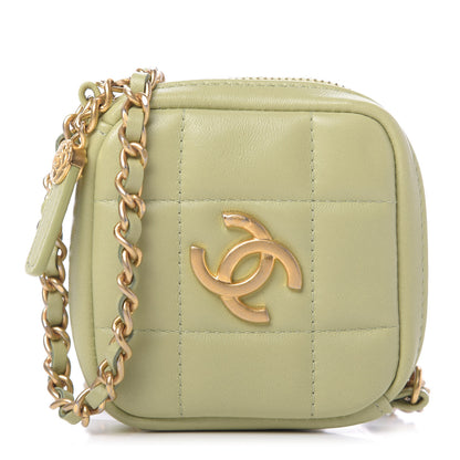 Chanel Lambskin Quilted Diamond Coin Purse With Chain Green 1 of 10