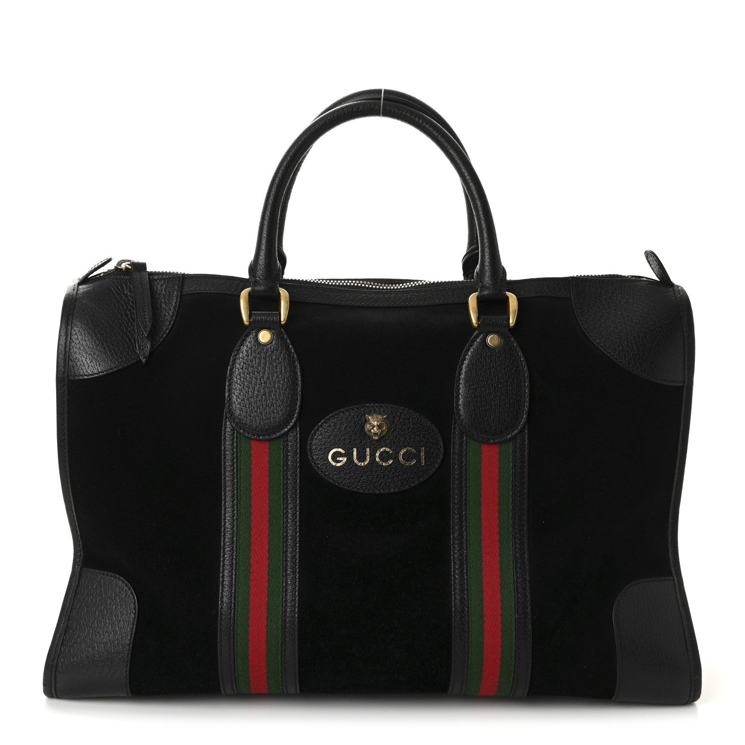 Gucci Suede Daino Textured Dollar Calfskin Web Medium Duffle Bag Black 1 of 10