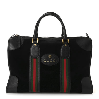 Gucci Suede Daino Textured Dollar Calfskin Web Medium Duffle Bag Black 1 of 10