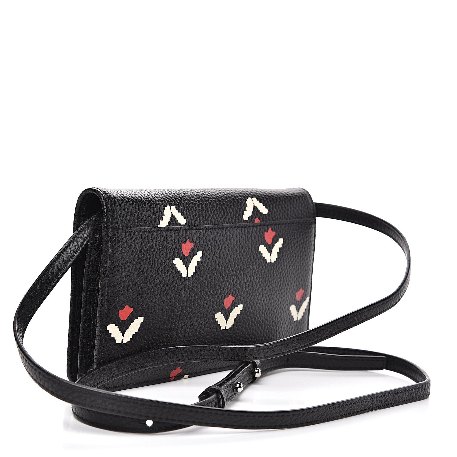 Marc Jacobs Grained Calfskin Embellished Tulip Print Wallet Crossbody Black Multicolor 2 of 12
